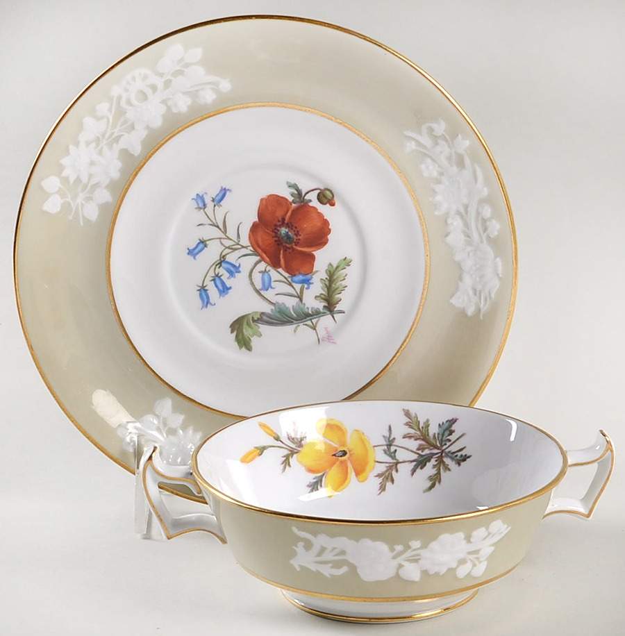 Y2855 Footed Cream Soup Bowl & Saucer Set by Spode-1