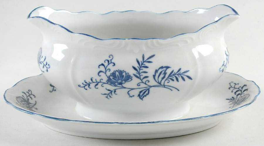 Blue Dresden Gravy Boat with Attached Underplate by Sphinx Import-1