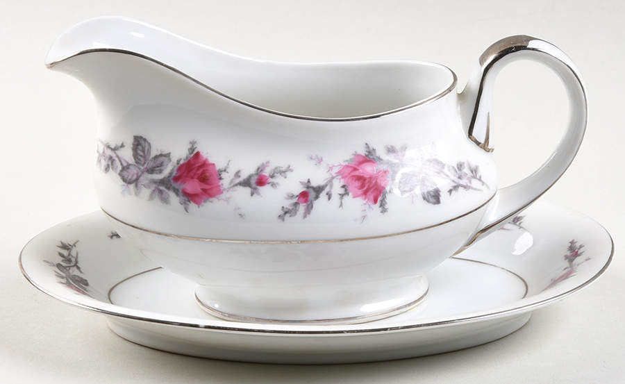 Silverose Gravy Boat & Underplate by Spring China-1