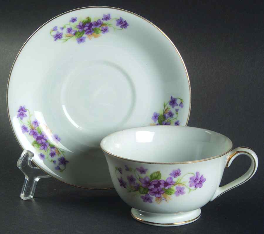 Violet Footed Cup & Saucer Set by Spring China-1