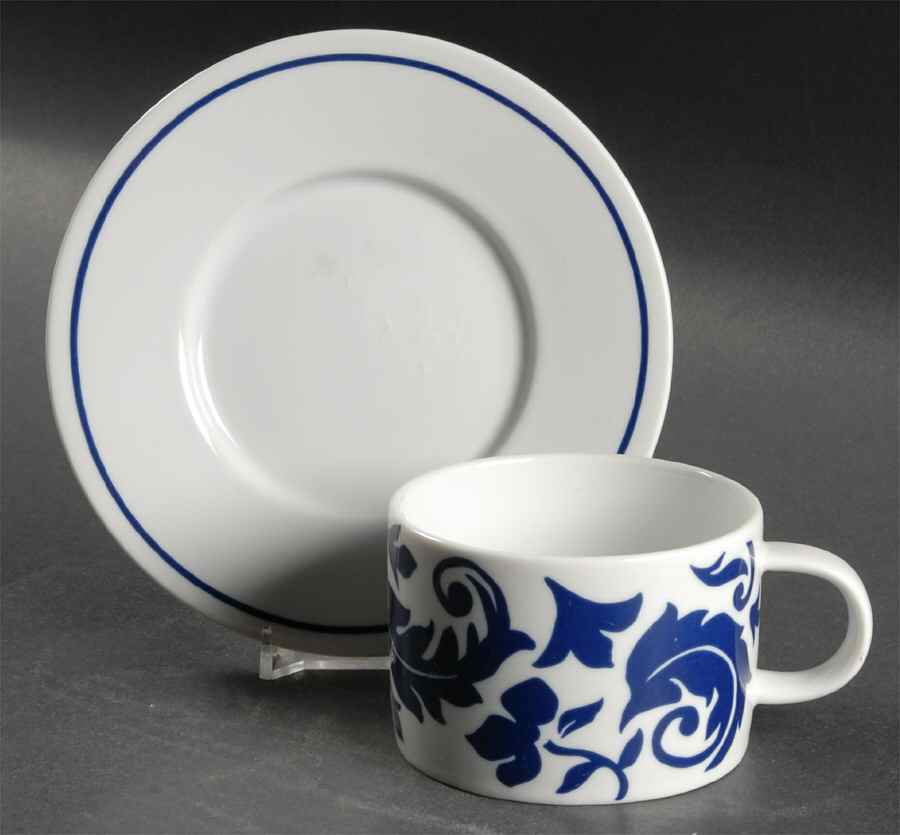 Damask Blue Flat Cup & Saucer Set by Sasaki-1