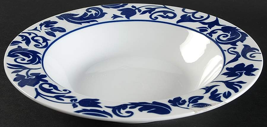 Damask Blue Large Rim Soup Bowl by Sasaki-1