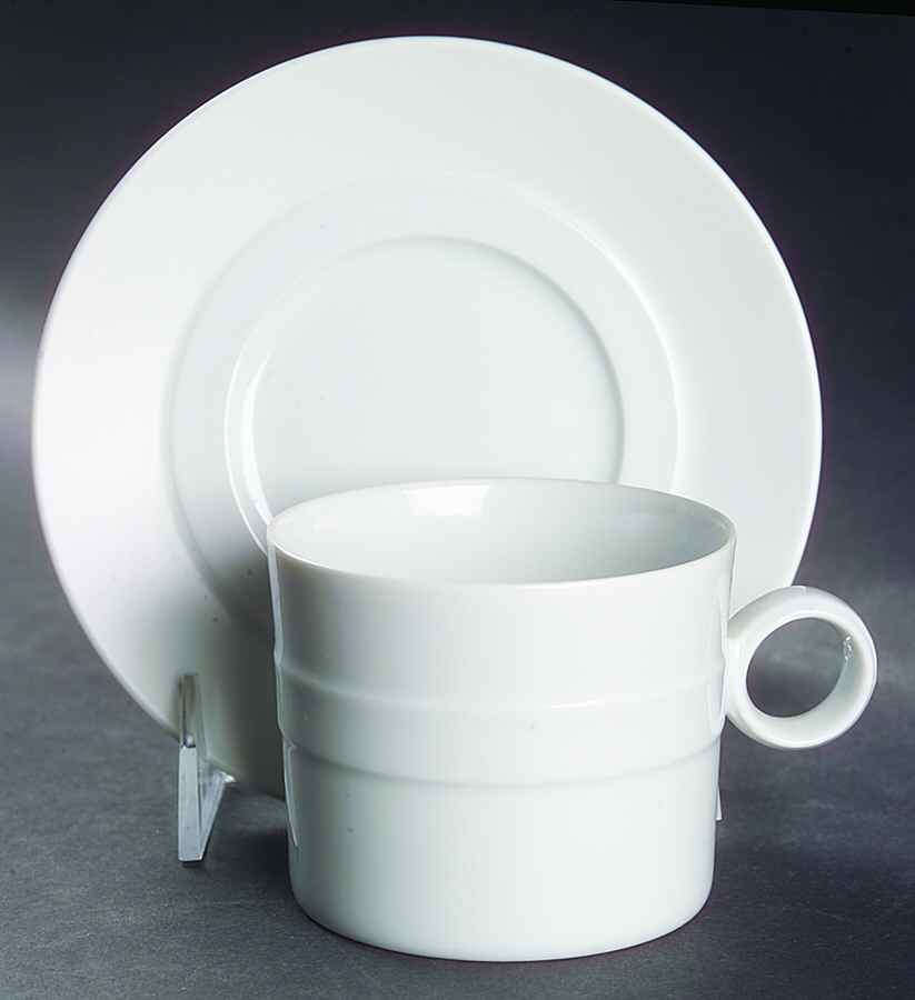 Orbit White Frost Flat Cup & Saucer Set by Sasaki-1