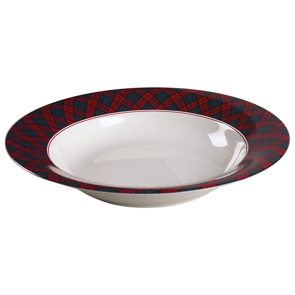 Tartan Plaid Red Large Rim Soup Bowl by Sasaki-1