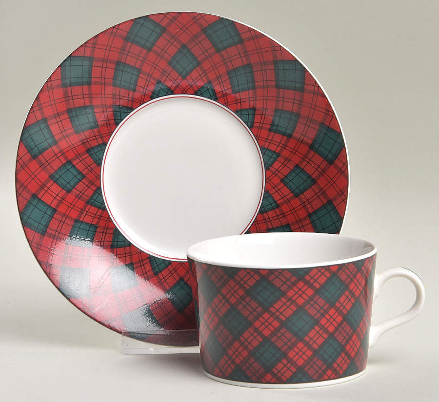 Tartan Plaid Red Flat Cup & Saucer Set by Sasaki-1