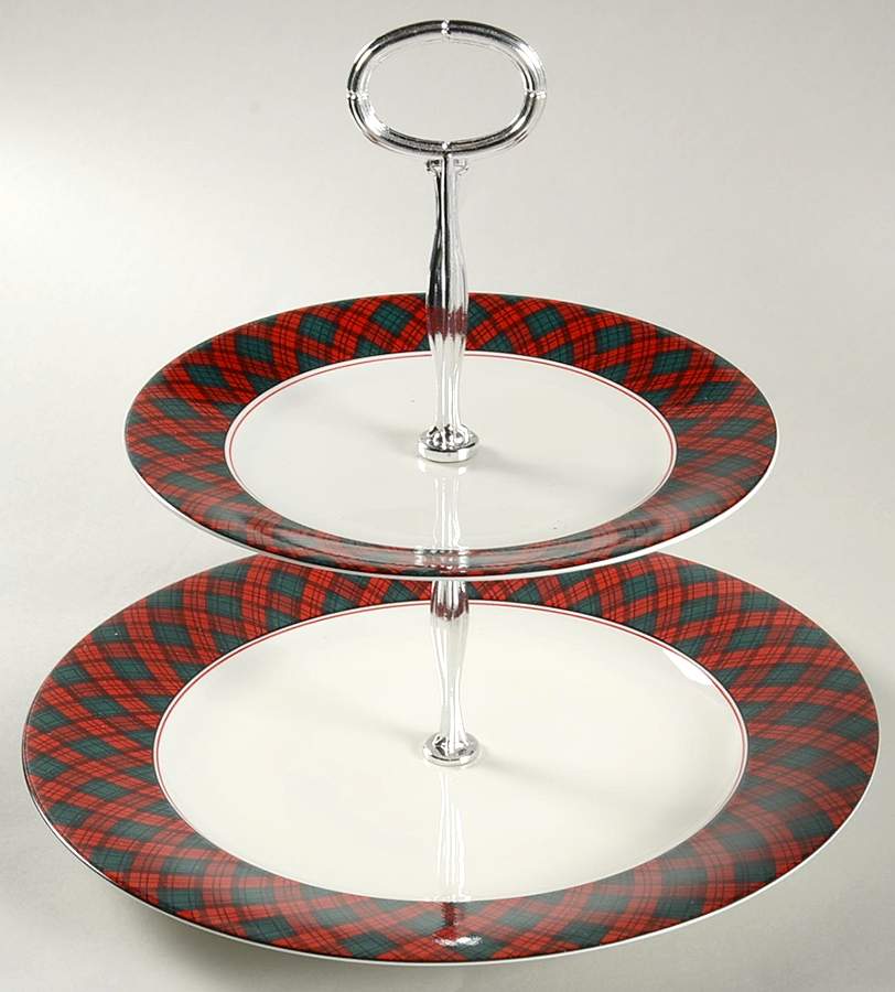 Tartan Plaid Red 2 Tiered Serving Tray (Dinner & Salad Plate) by Sasaki-1