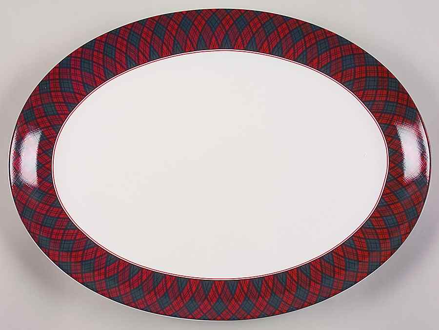 Tartan Plaid Red 16" Oval Serving Platter by Sasaki-1