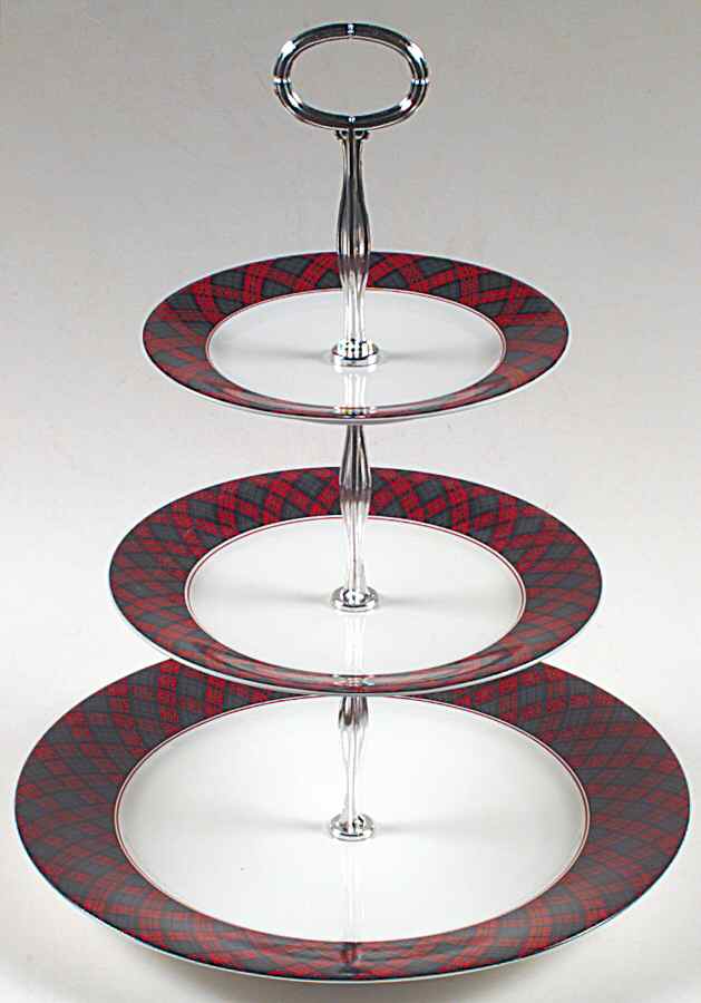 Tartan Plaid Red 13 7/8"-14 1/4" 3-Tiered Serving Tray(DP,SP,BB) HC by Sasaki-1