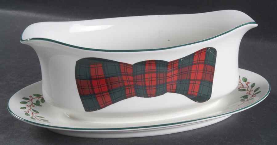 Tartan Plaid Red Gravy Boat with Attached Underplate by Sasaki-1