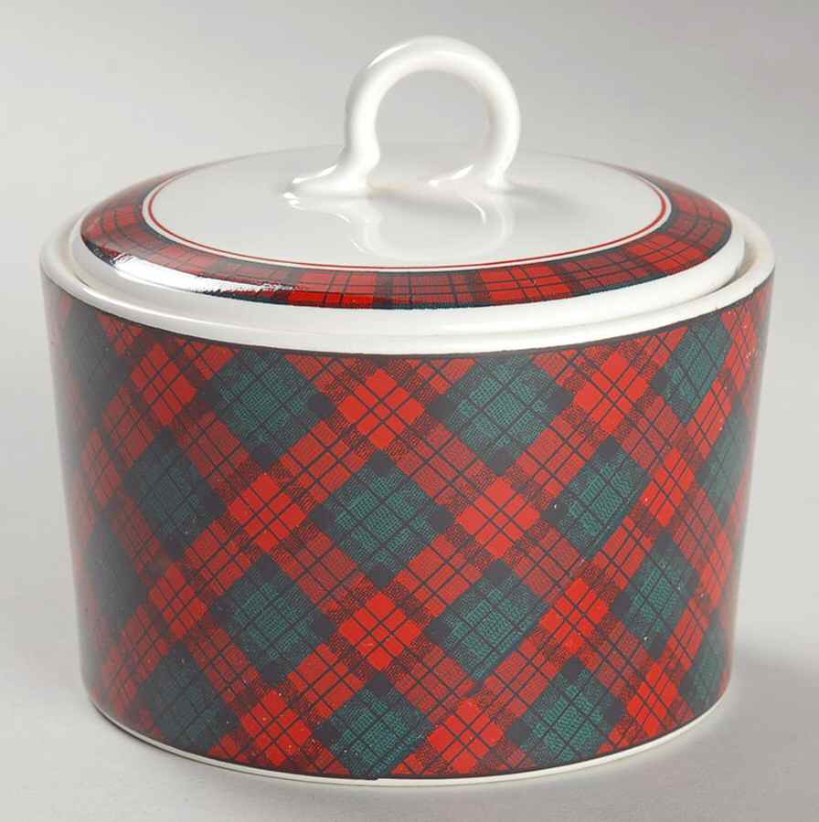 Tartan Plaid Red Sugar Bowl & Lid by Sasaki-1