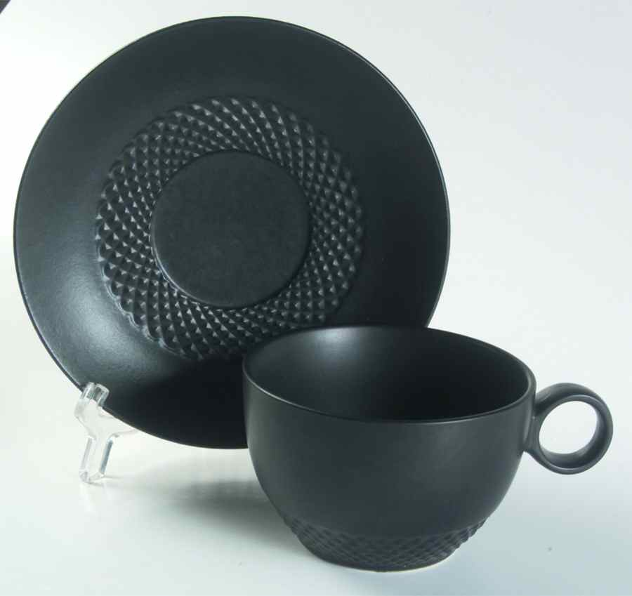 Waffle Black Flat Cup & Saucer Set by Sasaki-1
