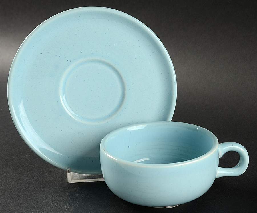 American Modern Glacier Blue Flat Cup & Saucer Set by Steubenville-1