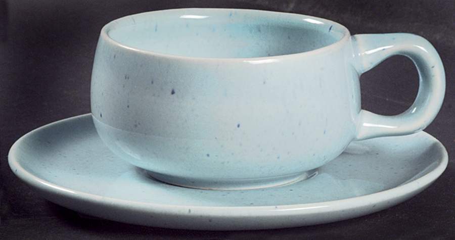 American Modern Glacier Blue Flat Demitasse Cup & Saucer Set by Steubenville-1