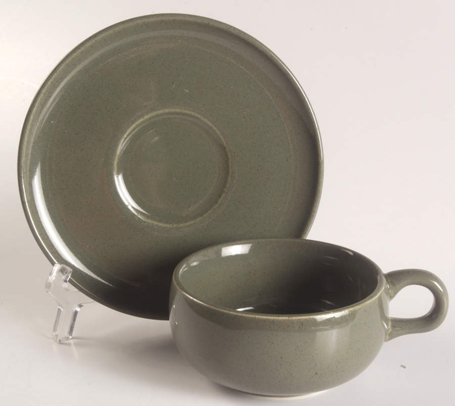 American Modern Cedar Green Flat Cup & Saucer Set by Steubenville-1