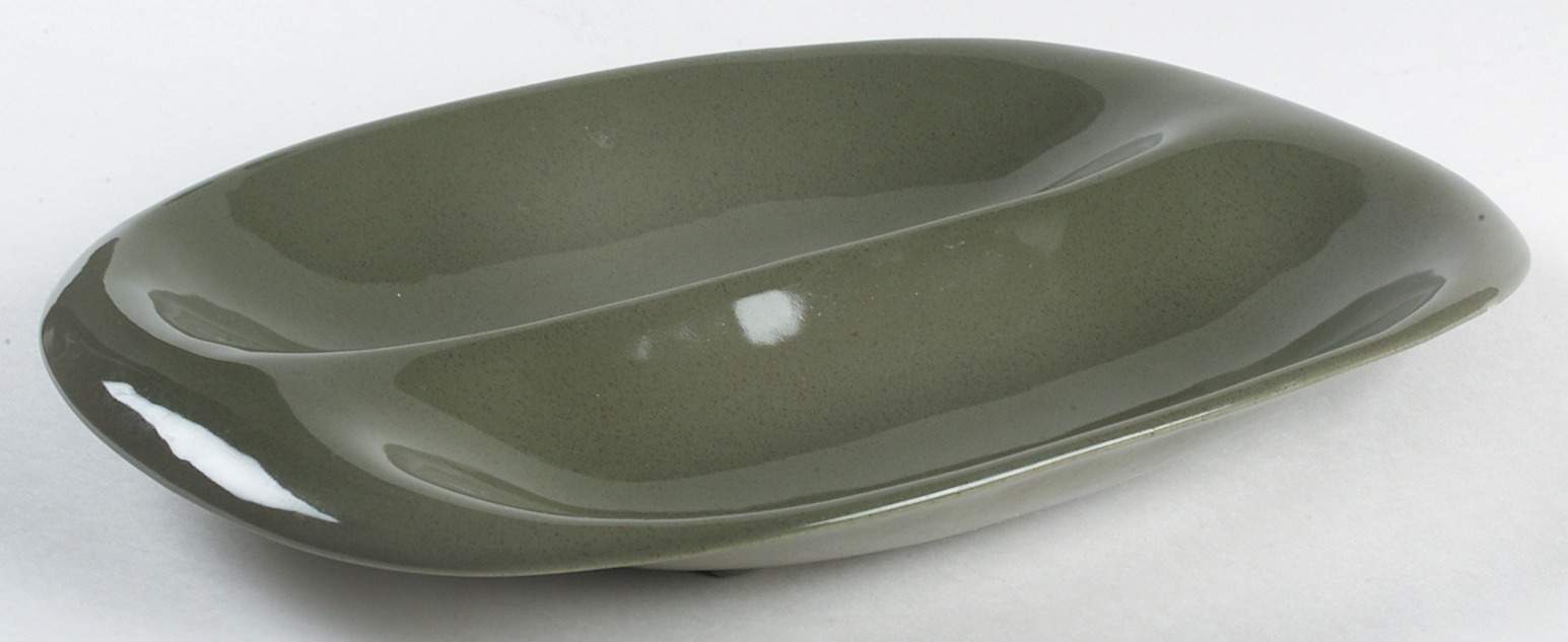 American Modern Cedar Green 13" Oval Divided Vegetable Bowl by Steubenville-1