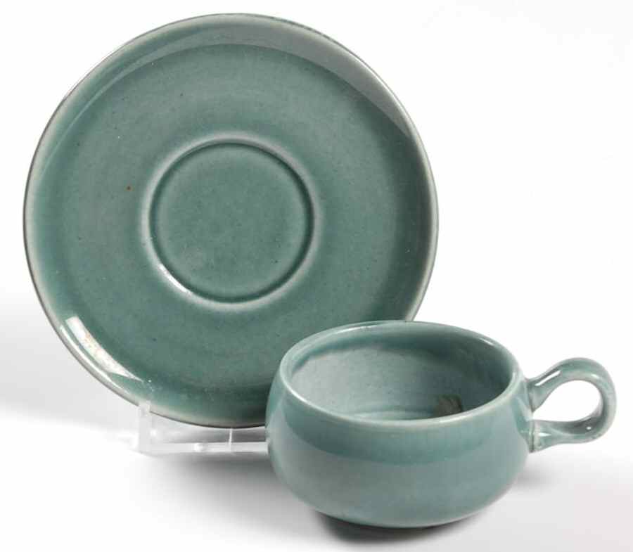 American Modern Seafoam Green Flat Demitasse Cup & Saucer Set by Steubenville-1
