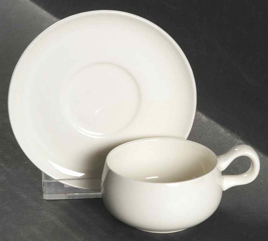 American Modern White Flat Demitasse Cup & Saucer Set by Steubenville-1