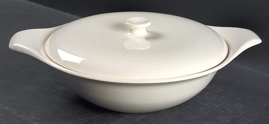 American Modern White Round Covered Vegetable by Steubenville-1