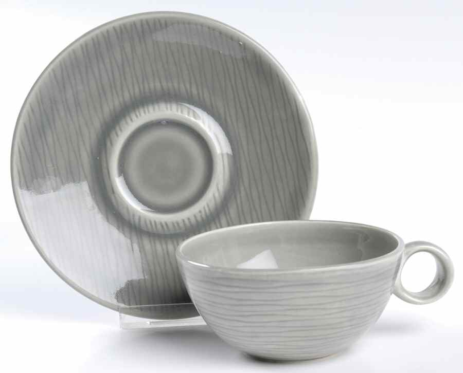 Contempora Mist Gray Flat Cup & Saucer Set by Steubenville-1