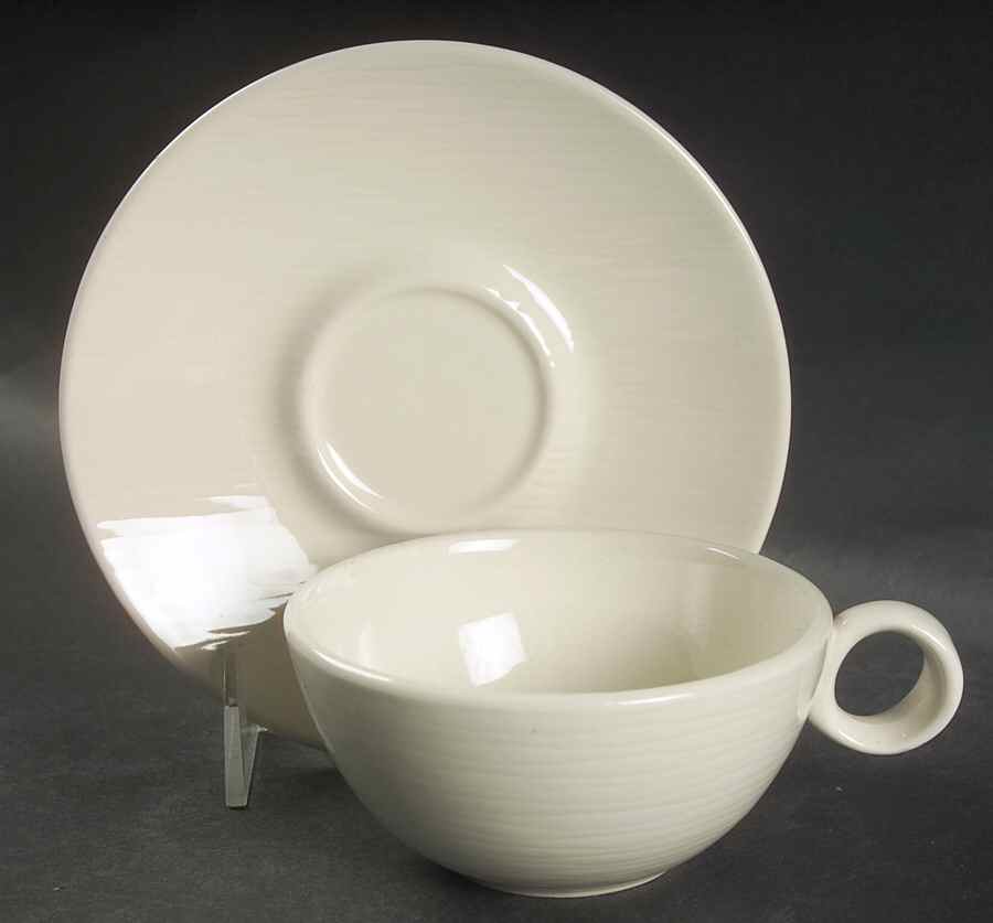 Contempora Sand White Flat Cup & Saucer Set by Steubenville-1