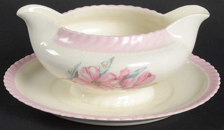 Dogwood Pink Gravy Boat with Attached Underplate by Steubenville-1