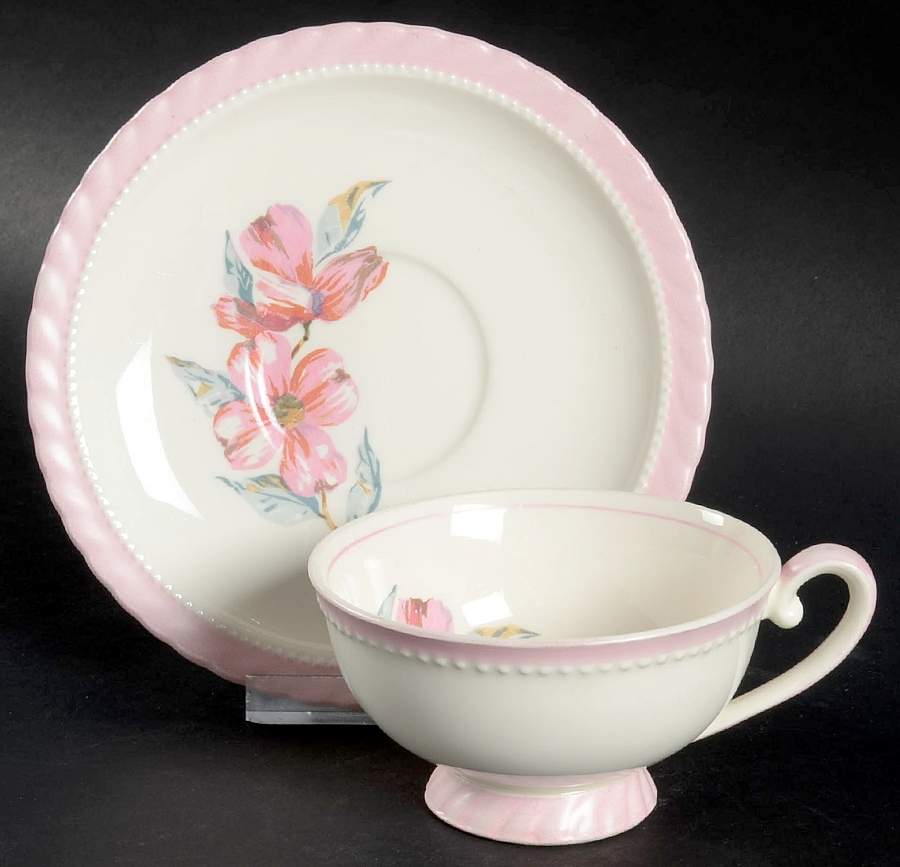 Dogwood Pink Footed Cup & Saucer Set by Steubenville-1