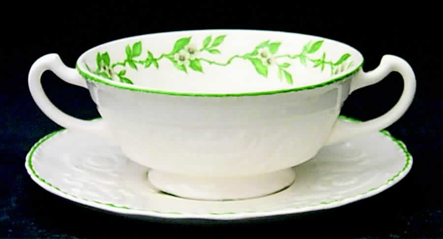 Orange Blossom Footed Cream Soup Bowl & Saucer Set by Steubenville-1