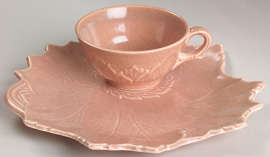 Woodfield Coral (Salmon Pink) Tea & Toast Snack Set (Flat Cup) by Steubenville-1