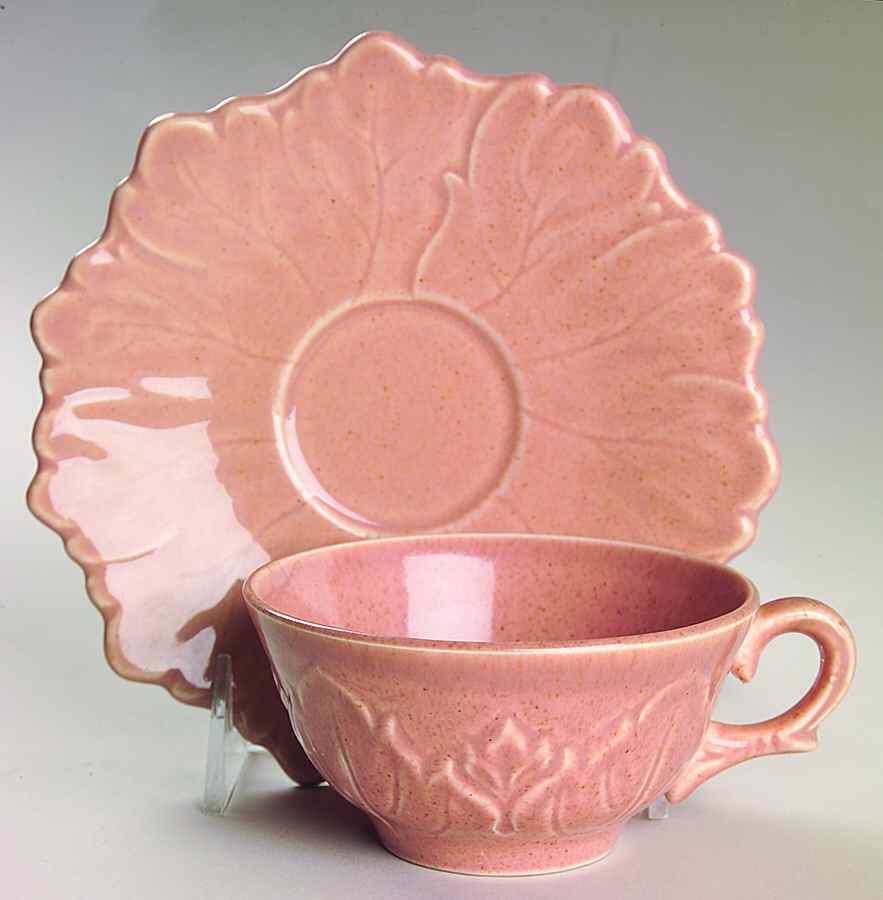 Woodfield Coral (Salmon Pink) Flat Cup & Saucer Set by Steubenville-1