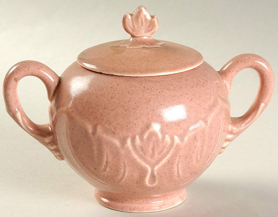 Woodfield Coral (Salmon Pink) Footed Sugar Bowl & Lid by Steubenville-1