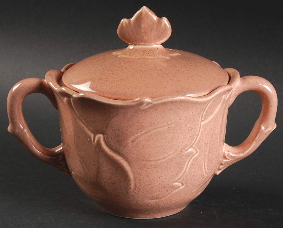 Woodfield Coral (Salmon Pink) Flat Sugar Bowl & Lid by Steubenville-1