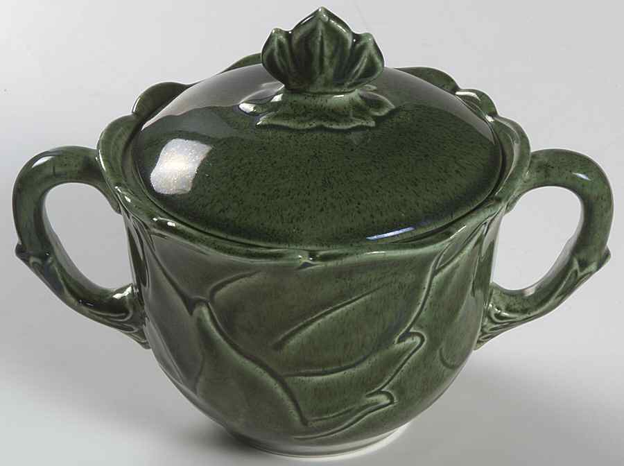 Woodfield Dark Green (Tropic) Flat Sugar Bowl & Lid by Steubenville-1