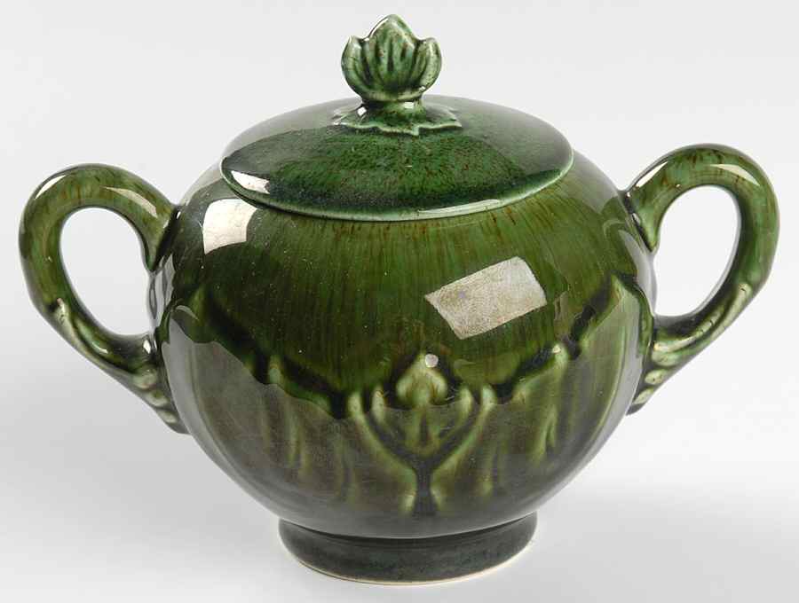 Woodfield Dark Green (Tropic) Footed Sugar Bowl & Lid by Steubenville-1