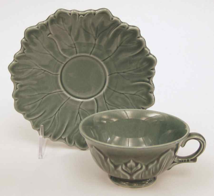 Woodfield Seafoam Green (Jungle) Footed Cup & Saucer Set by Steubenville-1