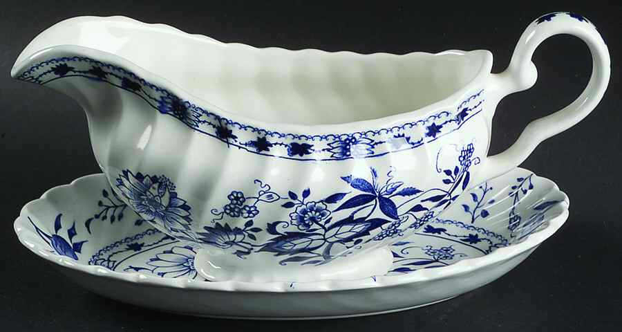 Blue Lily Gravy Boat & Underplate/Relish by Staffordshire-1