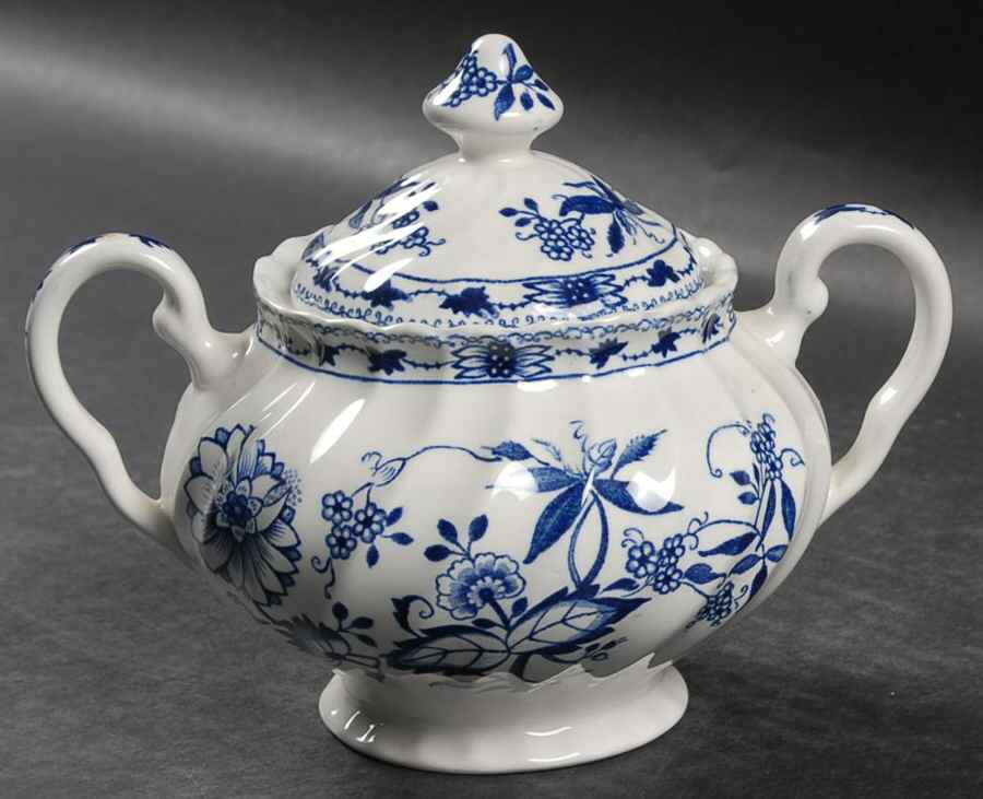 Blue Lily Sugar Bowl & Lid by Staffordshire-1