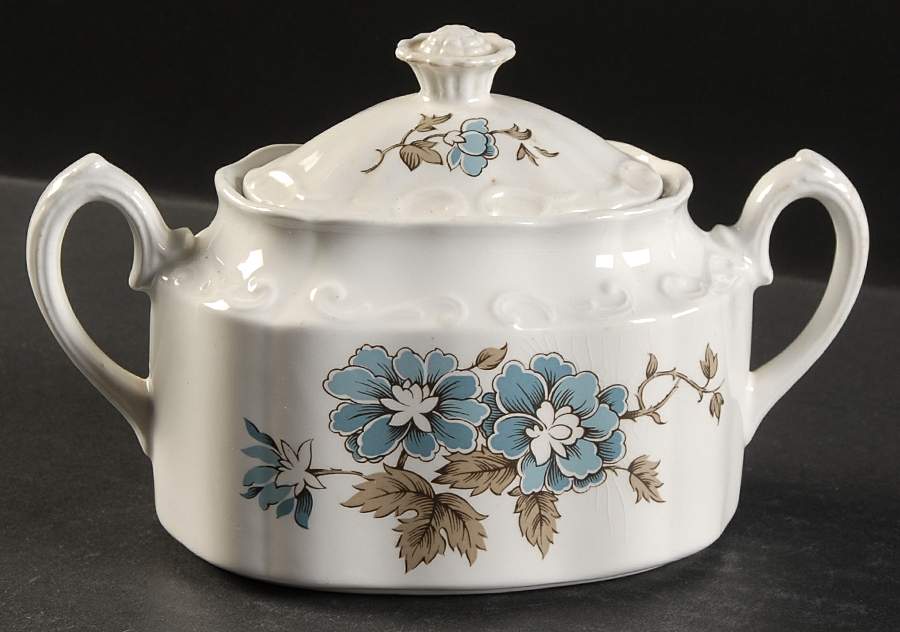 Blossomtime Blue Sugar Bowl & Lid by Staffordshire-1