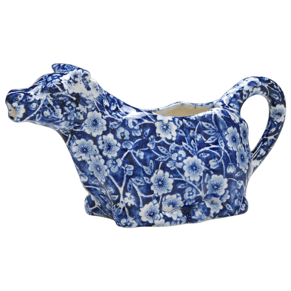 Calico Blue (Burleigh Stamp) Cow Creamer by Staffordshire-1