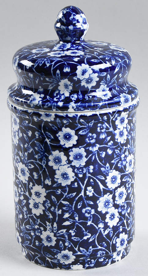 Calico Blue (Burleigh Stamp) Apothecary Jar & Lid by Staffordshire-1