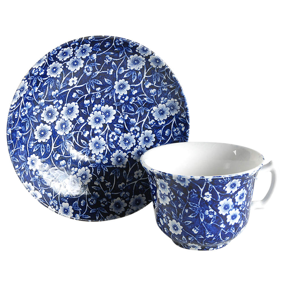 Calico Blue (Burleigh Stamp) Flat Cup & Saucer Set by Staffordshire-1