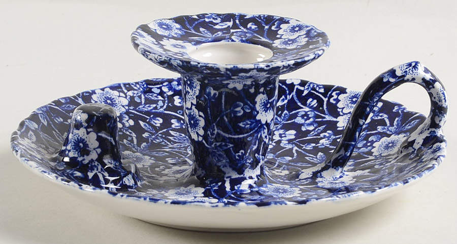 Calico Blue (Burleigh Stamp) Handled Candleholder by Staffordshire-1