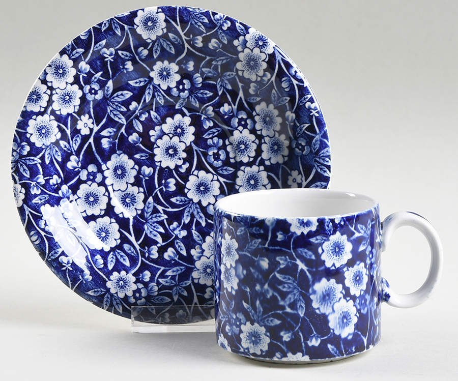 Calico Blue (Burleigh Stamp) Flat Demitasse Cup & Saucer Set by Staffordshire-1