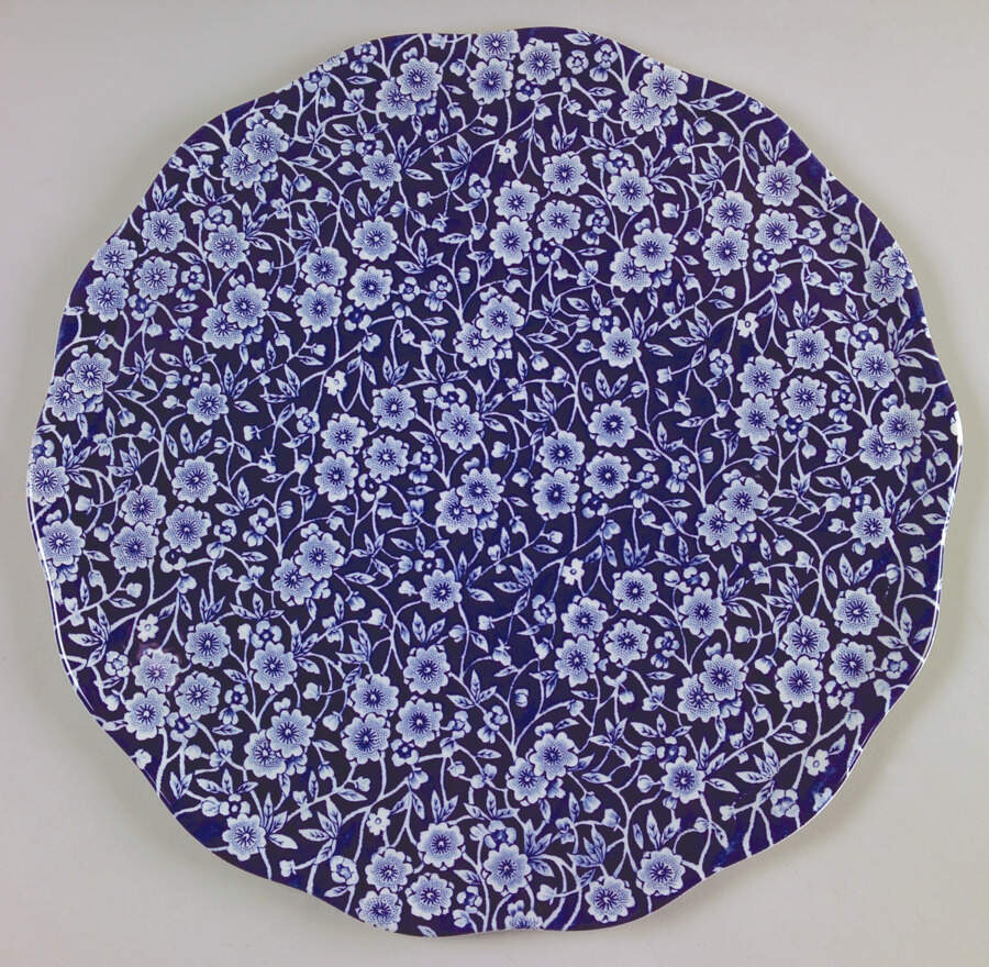 Calico Blue (Burleigh Stamp) Flat Scalloped Cake Plate by Staffordshire-1