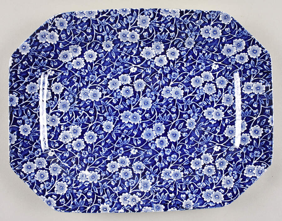 Calico Blue (Burleigh Stamp) 11" Oval Serving Platter by Staffordshire-1