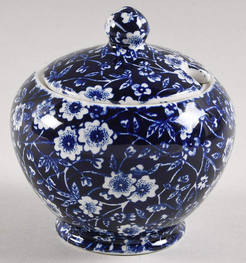 Calico Blue (Burleigh Stamp) Sugar Bowl & Lid by Staffordshire-1