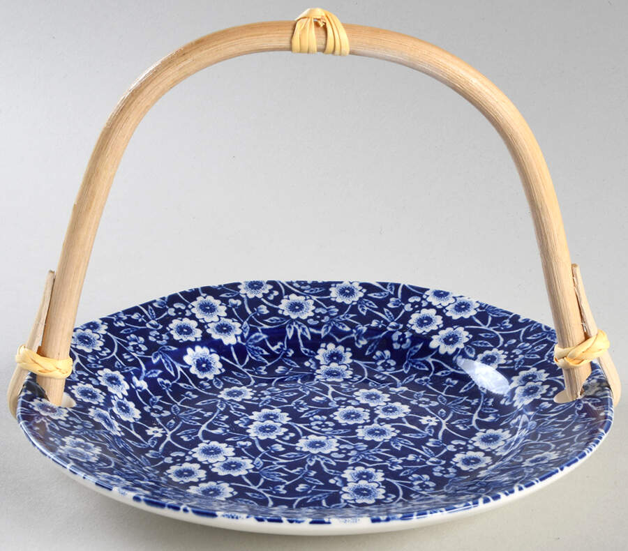 Calico Blue (Burleigh Stamp) 5 3/8"-5 5/8" Bamboo Handled Serving Plate  HC by Staffordshire-1