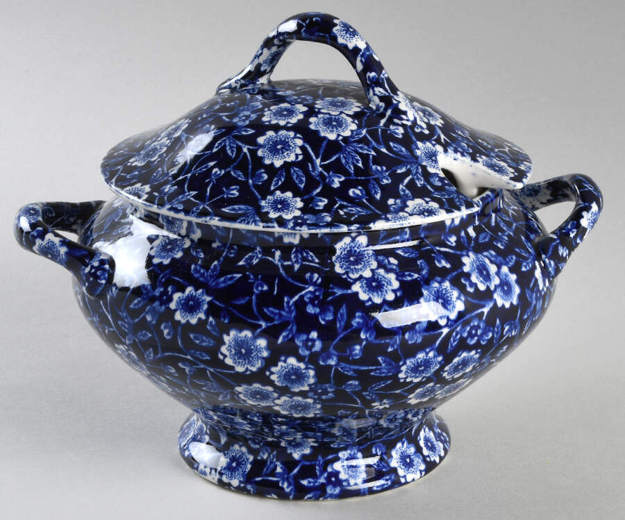 Calico Blue (Burleigh Stamp) Sauce Boat & Lid by Staffordshire-1