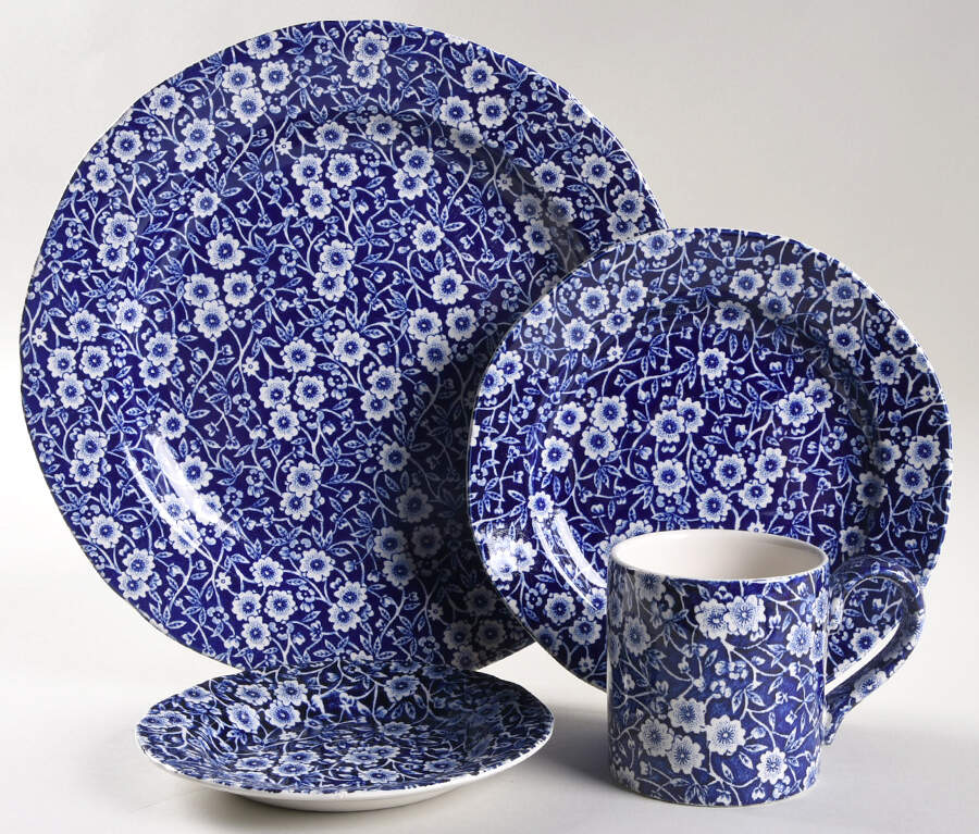 Calico Blue (Burleigh Stamp) 32 Piece Estate Set by Staffordshire-1