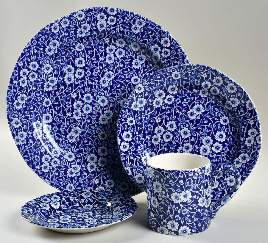 Calico Blue (Burleigh Stamp) 32 Piece Estate Set by Staffordshire-1
