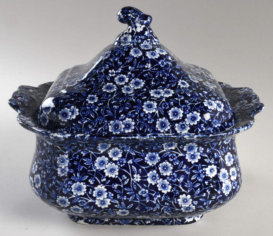 Calico Blue (Burleigh Stamp) Tureen & Lid by Staffordshire-1